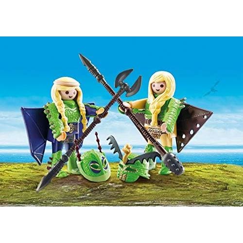 플레이모빌 Playmobil Ruffnut and Tuffnut with Flight Suit and Hiccup and Toothless with Baby Dragon