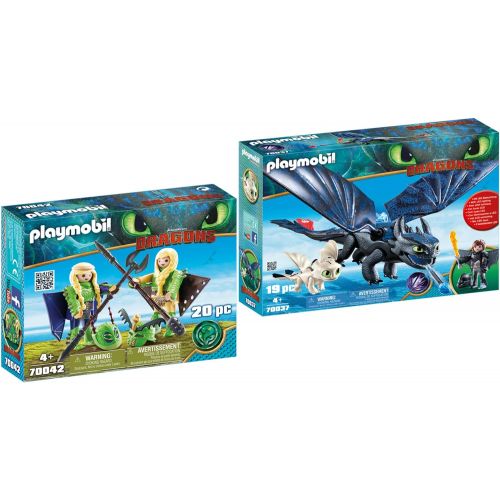 플레이모빌 Playmobil Ruffnut and Tuffnut with Flight Suit and Hiccup and Toothless with Baby Dragon