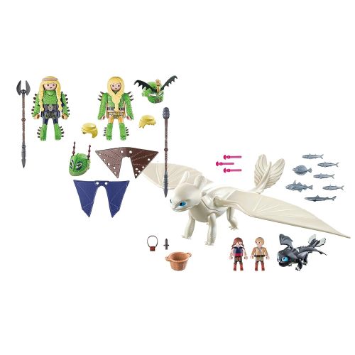 플레이모빌 Playmobil Ruffnut and Tuffnut with Flight Suit and Light Fury with Baby Dragon and Children