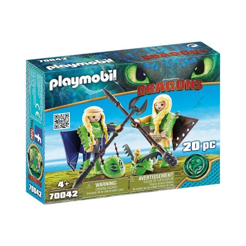 플레이모빌 Playmobil Ruffnut and Tuffnut with Flight Suit and Light Fury with Baby Dragon and Children