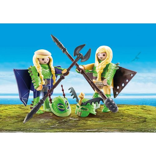 플레이모빌 Playmobil Ruffnut and Tuffnut with Flight Suit and Light Fury with Baby Dragon and Children