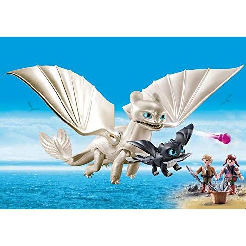 플레이모빌 Playmobil Light Fury with Baby Dragon and Children and Astrid with Hobgobbler