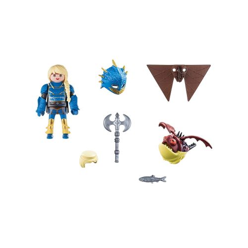 플레이모빌 Playmobil Light Fury with Baby Dragon and Children and Astrid with Hobgobbler