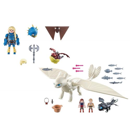 플레이모빌 Playmobil Light Fury with Baby Dragon and Children and Astrid with Hobgobbler