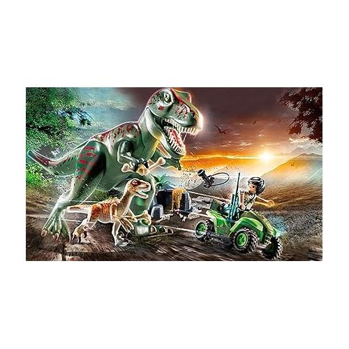 플레이모빌 Playmobil 71183 Dinos T-Rex Attack with Raptor and Quad, Toy for Children Ages 4+