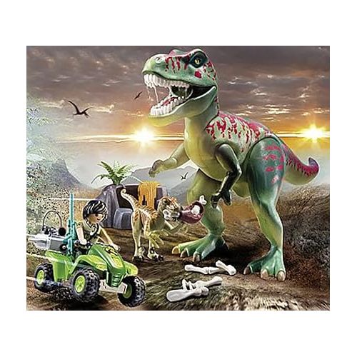 플레이모빌 Playmobil 71183 Dinos T-Rex Attack with Raptor and Quad, Toy for Children Ages 4+