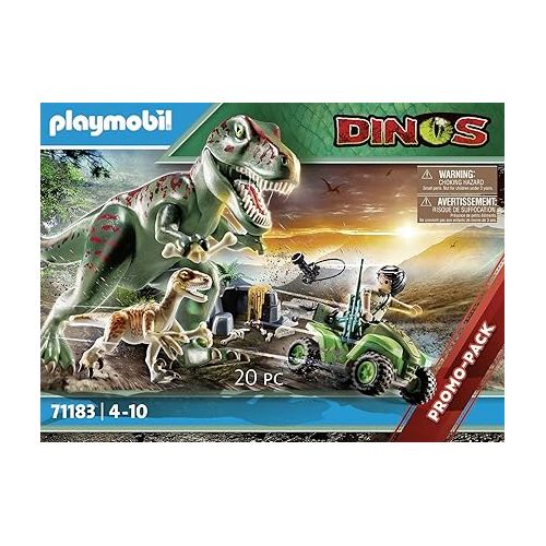 플레이모빌 Playmobil 71183 Dinos T-Rex Attack with Raptor and Quad, Toy for Children Ages 4+