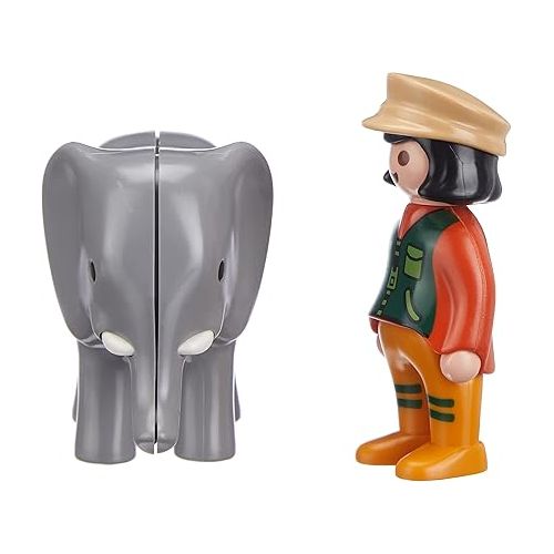 플레이모빌 Playmobil 9381 1.2.3 Zookeeper with Elephant, Fun Imaginative Role-Play, PlaySets Suitable for Children Ages 4+