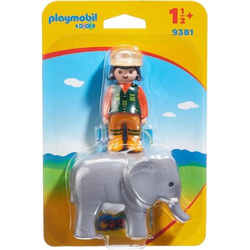 플레이모빌 Playmobil 9381 1.2.3 Zookeeper with Elephant, Fun Imaginative Role-Play, PlaySets Suitable for Children Ages 4+