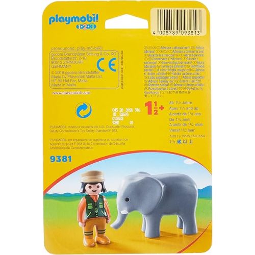 플레이모빌 Playmobil 9381 1.2.3 Zookeeper with Elephant, Fun Imaginative Role-Play, PlaySets Suitable for Children Ages 4+