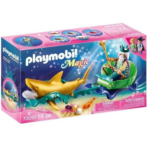 플레이모빌 PLAYMOBIL Mermaid King of the Sea with Shark Carriage, Colourful (70097)