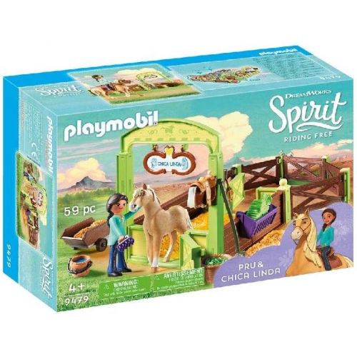 플레이모빌 PLAYMOBIL Spirit Riding Free PRU & Chica Linda with Horse Stall, Multicolor