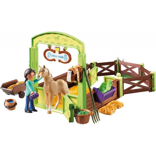 플레이모빌 PLAYMOBIL Spirit Riding Free PRU & Chica Linda with Horse Stall, Multicolor