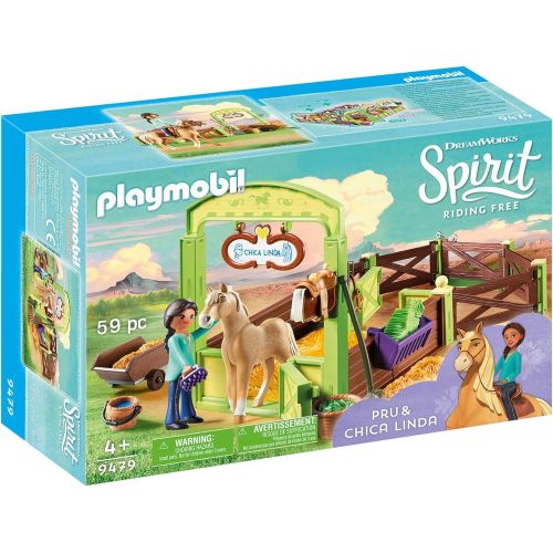 플레이모빌 PLAYMOBIL Spirit Riding Free PRU & Chica Linda with Horse Stall, Multicolor