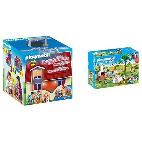 플레이모빌 Playmobil Dollhouse Casa De Munecas Maletin, A Partir De 4 Anos (5167) + City Life Playset Fiesta En El Jardin, Multicolor (9272)