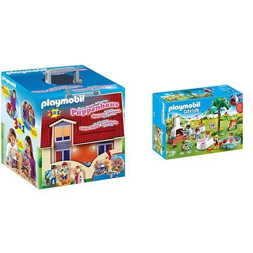 플레이모빌 Playmobil Dollhouse Casa De Munecas Maletin, A Partir De 4 Anos (5167) + City Life Playset Fiesta En El Jardin, Multicolor (9272)
