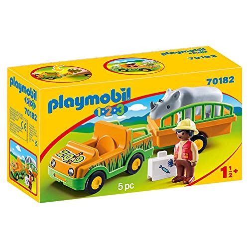 플레이모빌 Playmobil 1.2.3 Zoo Vehicle with Rhinoceros