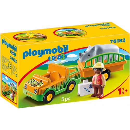 플레이모빌 Playmobil 1.2.3 Zoo Vehicle with Rhinoceros