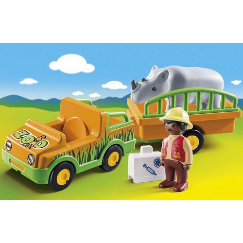 플레이모빌 Playmobil 1.2.3 Zoo Vehicle with Rhinoceros