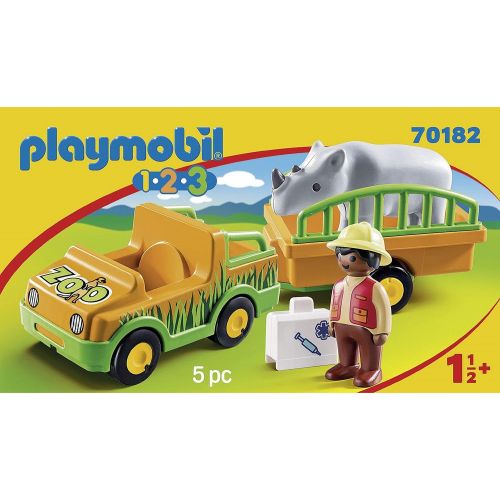 플레이모빌 Playmobil 1.2.3 Zoo Vehicle with Rhinoceros