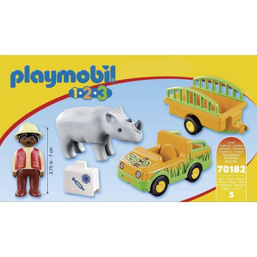 플레이모빌 Playmobil 1.2.3 Zoo Vehicle with Rhinoceros