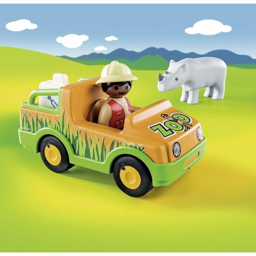 플레이모빌 Playmobil 1.2.3 Zoo Vehicle with Rhinoceros