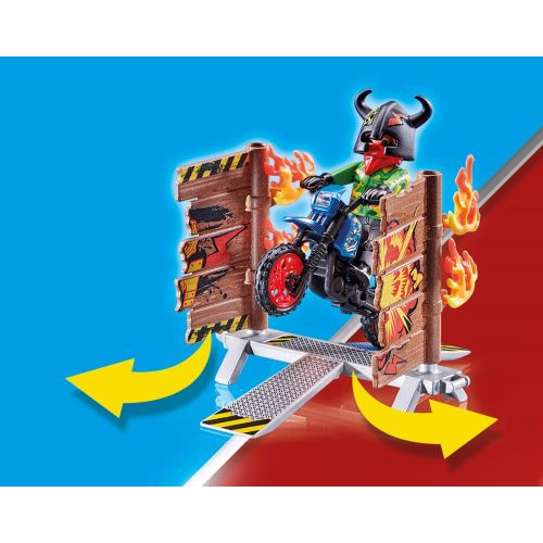 플레이모빌 Playmobil Stunt Show Motocross with Fiery Wall, Multicolor (24.8 x 14.2 x 7 cm)