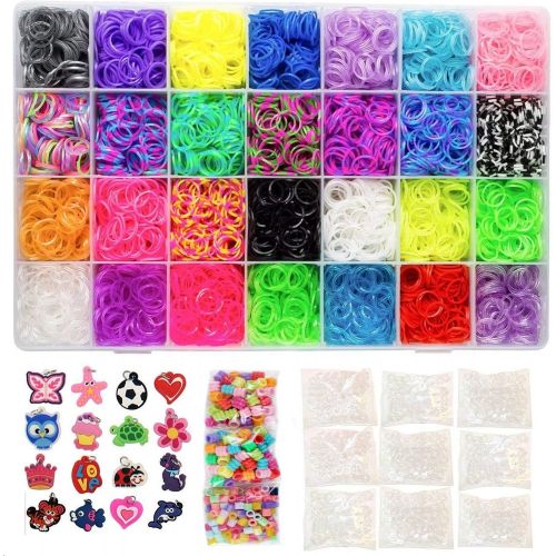  [아마존베스트]PLAYOLY 11000 Pc Rainbow Color Loomy Rubber Bands Mega DIY Refill - 10500 Premium Quality Stretchy Bands, 500 S Clips, 175 Beads, 24 Charms & Organizer Case