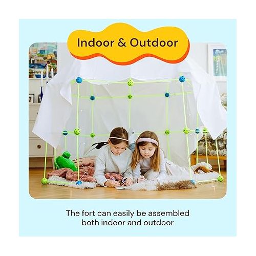  PLAYVIBE 130 PCS Glow in The Dark Kids Fort Building Kit - Air Fort for Kids Toys - Crazy Fort Builder - Make a Fort Building Kit - Blanket Fort Kits for Kids Indoor/Outdoor