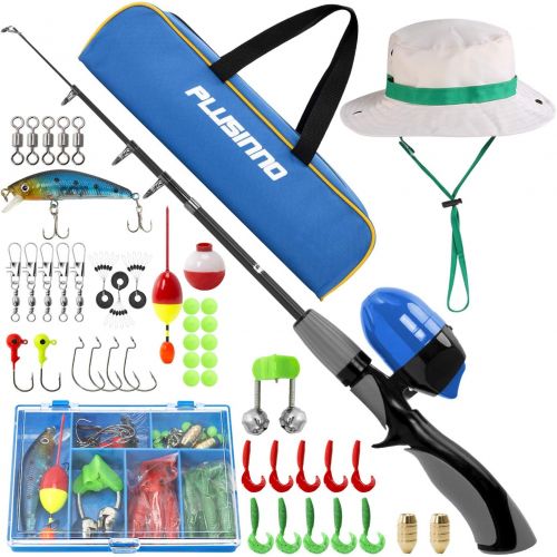  [아마존 핫딜]  [아마존핫딜]PLUSINNO Kids Fishing Pole,Portable Telescopic Fishing Rod and Reel Full Kits, Spincast Youth Fishing Pole Fishing Gear for Kids, Boys