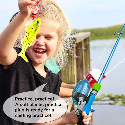  PLUSINNO Kids Fishing Pole - Toddler Fishing Pole Starter Kit - Kids Fishing Gear for Boys, Girls and Youth