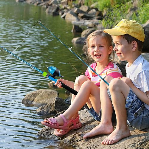  PLUSINNO Kids Fishing Pole - Toddler Fishing Pole Starter Kit - Kids Fishing Gear for Boys, Girls and Youth