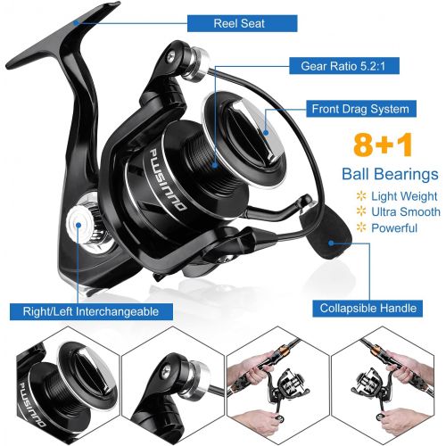  PLUSINNO Freedom Traveler Spinning Fishing Rod and Reel Combos, 6 Pc 30 Ton Carbon Fiber Spinning Rod Poles, 8+1 Shielded Bearings Spinning Reel for Saltwater Freshwater Fishing Ge