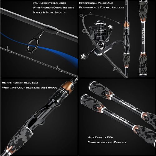  PLUSINNO Freedom Traveler Spinning Fishing Rod and Reel Combos, 6 Pc 30 Ton Carbon Fiber Spinning Rod Poles, 8+1 Shielded Bearings Spinning Reel for Saltwater Freshwater Fishing Ge