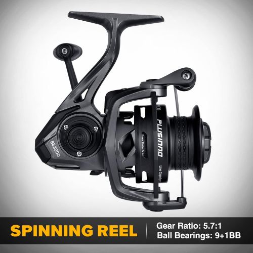  PLUSINNO Fishing Reel, 5.7:1 High Speed Spinning Reel,9 +1BB,Premium Drag System with17-22 LB Max Drag,Ultra Smooth Powerful, Lightweight Graphite Frame, CNC Aluminum Spool for Sal