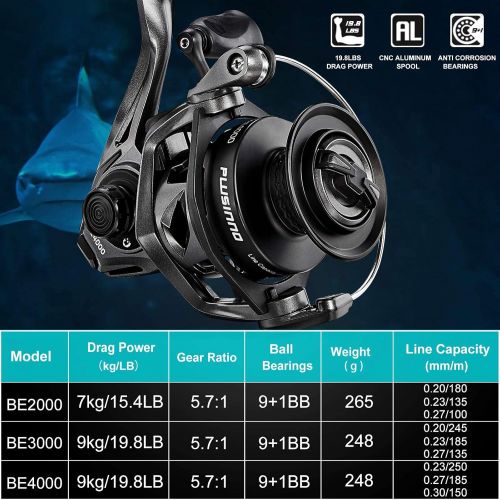  PLUSINNO Fishing Reel, 5.7:1 High Speed Spinning Reel,9 +1BB,Premium Drag System with17-22 LB Max Drag,Ultra Smooth Powerful, Lightweight Graphite Frame, CNC Aluminum Spool for Sal