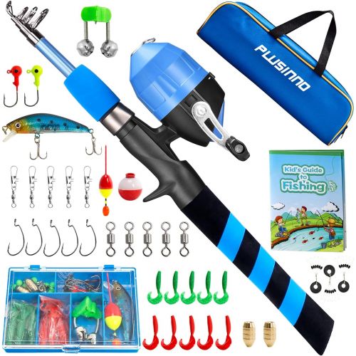  PLUSINNO Kids Fishing Pole, Portable Telescopic Fishing Rod and Reel Combo Kit - with Spincast Fishing Reel Tackle Box for Boys, Girls, Youth