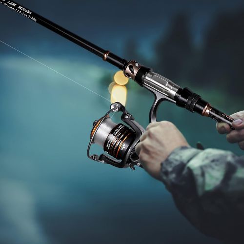  PLUSINNO Fishing Rod and Reel Combos - Carbon Fiber Telescopic Fishing Pole - Spinning Reel 12 +1 Shielded Bearings Stainless Steel BB