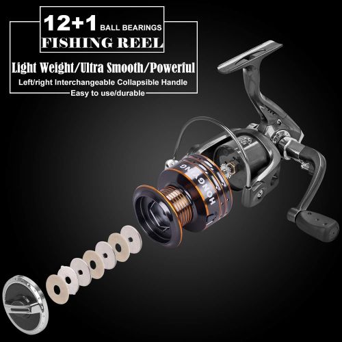  PLUSINNO Fishing Rod and Reel Combos - Carbon Fiber Telescopic Fishing Pole - Spinning Reel 12 +1 Shielded Bearings Stainless Steel BB