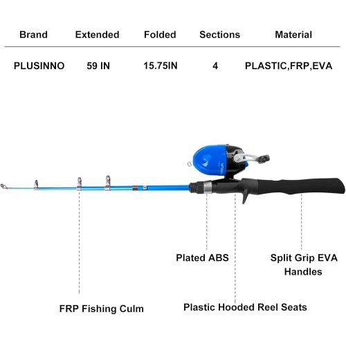  PLUSINNO Kids Fishing Pole,Telescopic Fishing Rod and Reel Combos with Spincast Fishing Reel and String with Fishing Line