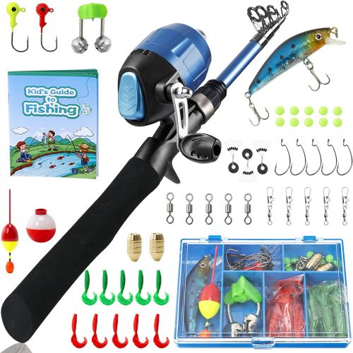  PLUSINNO Kids Fishing Pole,Telescopic Fishing Rod and Reel Combos with Spincast Fishing Reel and String with Fishing Line