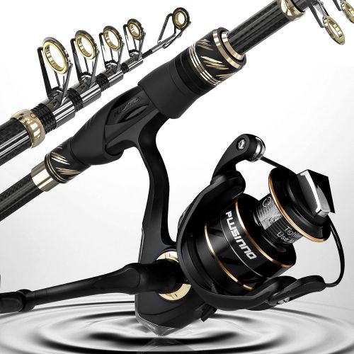  PLUSINNO Fishing Pole Fishing Rod and Reel Combos Carbon Fiber Telescopic Fishing Pole with Spinning Reels Sea Saltwater Freshwater Kit Fishing Rod Kit