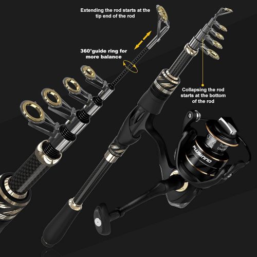  PLUSINNO Fishing Pole Fishing Rod and Reel Combos Carbon Fiber Telescopic Fishing Pole with Spinning Reels Sea Saltwater Freshwater Kit Fishing Rod Kit