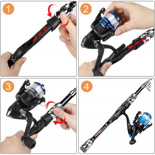  PLUSINNO Kids Fishing Pole, Portable Telescopic Fishing Rod and Reel Combo Kit - with Spinning Fishing Reel Tackle Box for Boys, Girls, Youth