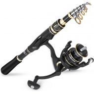 PLUSINNO Fishing Rod and Reel Combos Set,Telescopic Fishing Pole with Spinning Reels, Carbon Fiber Fishing Rod for Travel Saltwater Freshwater Fishing