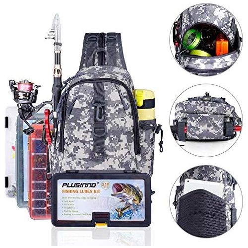  [아마존베스트]PLUSINNO Fishing Tackle Backpack Storage Bag Outdoor Shoulder Backpack Fishing Gear Water Resistant Fishing Backpack with Rod Holder