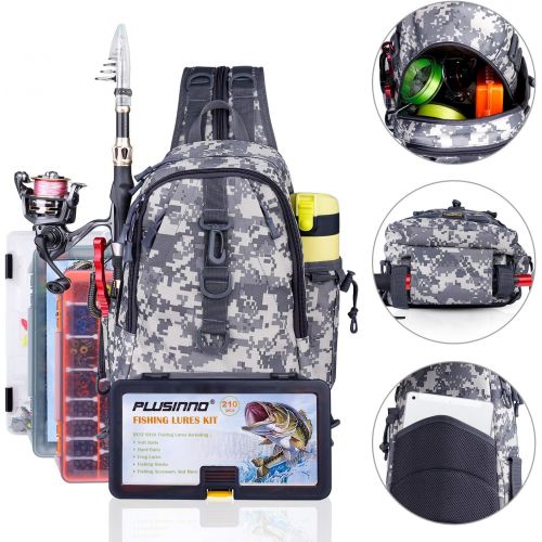  [아마존베스트]PLUSINNO Fishing Tackle Backpack Storage Bag Outdoor Shoulder Backpack Fishing Gear Water Resistant Fishing Backpack with Rod Holder