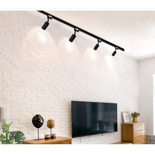  PM Track Lighting MGSD Spotlights, Led Track Lights, Nordic Home Small Spotlights, Suitable For Living Room Background Wall Cloakroom Full Set Of Rail Mounted 1234 Lights Black A+ (Color : 4lamps
