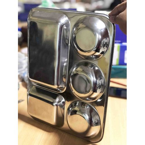  PMK Stainless Steel Dinner Plate with 5 compartment Mess tray thali for Home/Kitchen Lunch/Dinner Breaks fast Plates Party/Daily/Multi Purpose Use