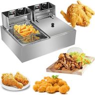 PMSW Electric Deep Fryer, Stainless Steel Professional Commercial Frying Machine Chicken Chips French Fryer with Basket &Lid for Commercial Restaurant Countertop Family Food Cookin